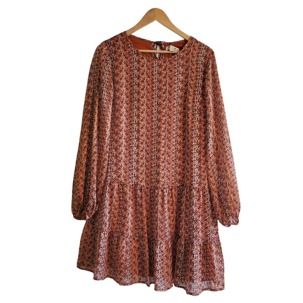 NWT Molly Bracken Shades of Rust / Copper with tiered ruffle bottom Size Small